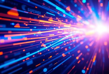 Wall Mural - Vibrant blue and orange light streaks, dynamic technological bokeh, abstract sci-fi energy, design, ray