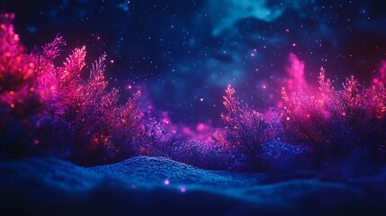 Poster - Deep sea biome with bioluminescent creatures swimming through the dark ocean their bodies emitting vivid light creating a magical underwater display