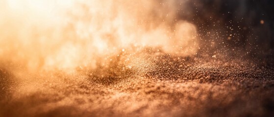 Wall Mural - golden dust particles floating in light abstract background macro shot warm tones festive atmosphere