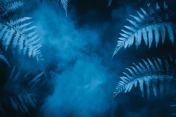 Poster - Bioluminescent fern spore gently falling through misty jungle air ambient fantasy light without text or humans