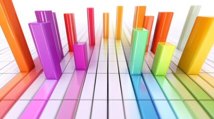 Fototapete - Abstract D graph with bars and lines emerging from a grid, each section in bright, contrasting colors to illustrate data clearly