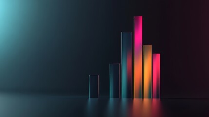 Fototapete - A modern D bar graph in vibrant colors on a dark gradient background, with reflections and shadows enhancing its professional and sleek look
