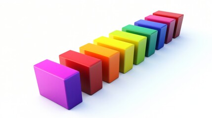 Fototapete - A row of solid D bars in bold primary colors, set against a white background, with soft shadows adding depth and clarity