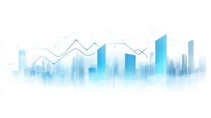 Fototapete - Minimalistic line and bar graph with a white background, showing clear data trends in shades of blue and grey for a clean, professional look