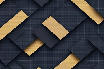 Wall Mural - abstract geometric composition of navy and gold rectangles with grid background overhead view
