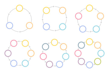 Wall Mural - Six blank circle diagram templates set - 3, 4, 5, 6, 7 and 8 parts, circle infographics set, vector eps10 illustration