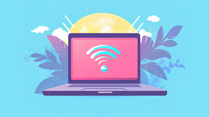 Wall Mural - flat design illustration. open notebook graphic. modern wireless technology