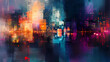 © Thiago - Urban night blur: abstract cityscape with motion and light. [Mirrored Realms] | Shimmer Path | light distortion. Illustration