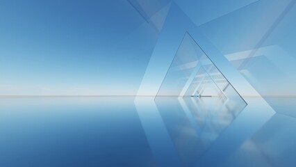 Fototapete - 3d illustration of abstract minimal architecture background, geometric architectural with chrome or glass design