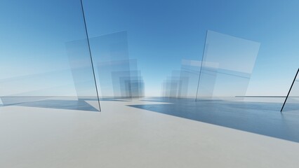 Aufkleber - 3d illustration of abstract minimal architecture background, geometric architectural with chrome or glass design