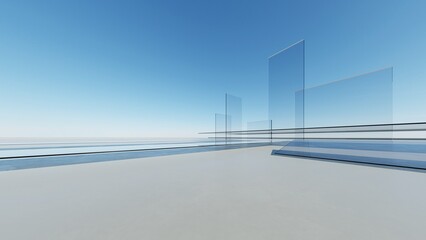 Fototapete - 3d illustration of abstract minimal architecture background, geometric architectural with chrome or glass design