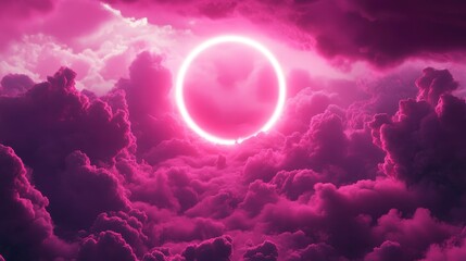 Aufkleber - Glowing pink circle in vibrant purple cloudscape.