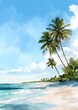 © cui - Vector illustration of tropical beach in daytime. Hand painted watercolor background. High quality