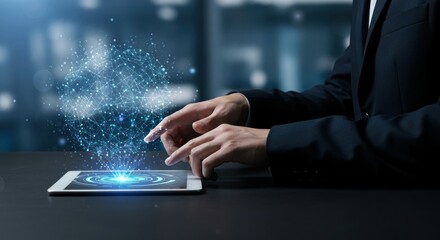 Businessman using tablet innovative technology digital network
