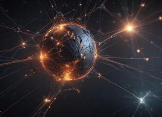 Wall Mural - abstract glowing nodes and lines forming a global network connection , cyber, future