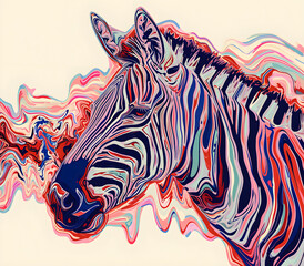 Naklejka na meble an abstract drawing of a zebra with colorful lines, precisionist lines, light red and indigo, colorful turbulence with mixed pattern colorful background