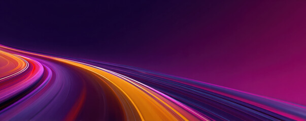Fototapete - Abstract dynamic curves of vibrant purple, orange, and pink light streaks, creating a futuristic and energetic visual composition. : Generative AI