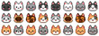 © ManaKaiDesign - Cat face pixel art icon set. Kitty smiley logo collection in retro 8-bit game style. Cute various colors pixel kitten design for stickers, icons, poster