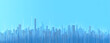 © Layla - Minimalist cityscape illustration featuring modern skyscrapers and abstract blue lines suggesting urban architecture on clear sky