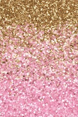 Wall Mural - sparkling glamour abstract texture close-up vertical shot of gold and pink glitter background for fe