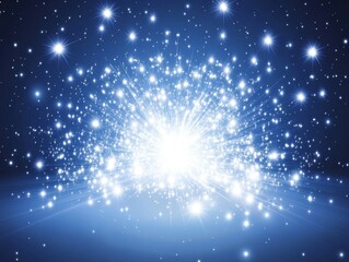 Wall Mural - burst of light and stars on blue background abstract festive celebration sparkle explosion radiating