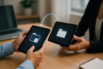Canvas Print - digital file transfer technology concept.