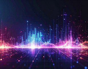 Wall Mural - digital soundwave bar with colorful peaks and valleys, showcasing mesmerizing blend of blue, pink, a