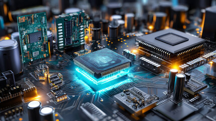 hardware and software computer technology background. isometric elements of development, engineering