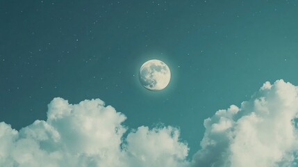 Wall Mural - serene blue night sky moon atmosphere clouds.