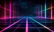 © Namdang - Futuristic Neon Landscape with Grid and Starry Background Effect