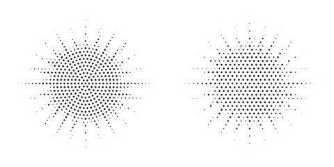 Fototapete - Halftone circle frame background set. Round border Icon using halftone random circle. Grunge circular stain. Vector illustration.	