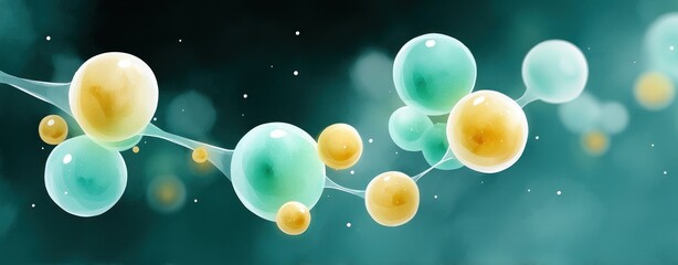 Aufkleber - Abstract Teal and Gold Spheres Connected Molecular Structure Background Ideal for Science Technology or Medical Designs