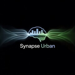 Wall Mural - abstract digital illustration of urban intelligence with brain cityscape and flowing light trails