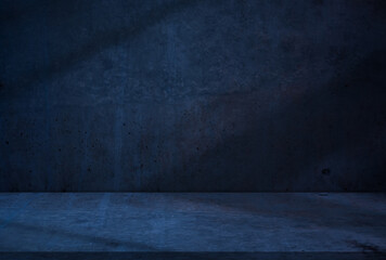 Aufkleber - Blue background.Shadow and Light effect on Cement texture wall room and concrete floor,Room studio shot with loft concrete and abstract surface pattern for product display,Image minimalist background