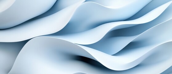 Wall Mural - abstract light blue paper waves background with smooth curves and elegant shadows concept of serenit