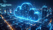 © Natheepong - Cloud Computing Network: Abstract clouds made of digital particles and interconnected by glowing lines, illustrating cloud storage and data transfer.