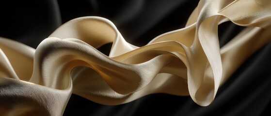 Wall Mural - elegant flowing golden silk fabric on dark background, showcasing luxury texture and smooth curves i
