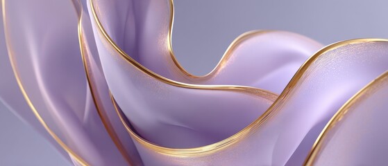 Wall Mural - abstract flowing lavender silk fabric with gold trim, creating elegant waves and folds concept of lu