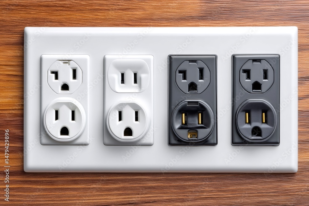 Nh 45 Outlets Four north american electrical outlets on wooden panel Stock Photo ...