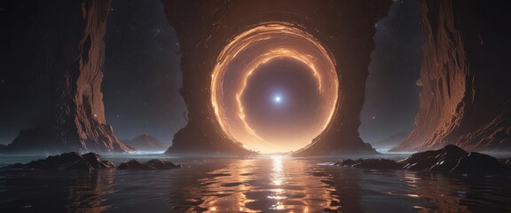 Wall Mural - Shimmering portal, cosmic waves ripple across its surface, ethereal glow ,  fantasy,  mystical,  light