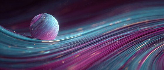 Canvas Print - abstract sphere resting on flowing lines with vibrant teal and magenta colors concept of modern tech