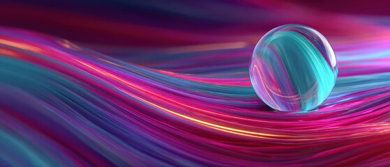 Canvas Print - abstract flowing vibrant lines with glass sphere, creating a dynamic and colorful background concept