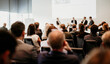 © kasto - Interview and round table discussion at business convention and presentation. Audience at the conference hall. Business and entrepreneurship symposium.