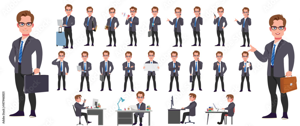 Praca wektorowa bez tantiem: Man Character design. Front, side, back ...