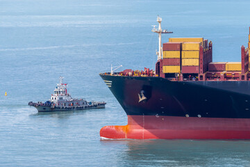 Fototapete - Aerial view container cargo ship freight shipping international, Global business freight shipping import export logistic transportation container ship, Container cargo ship sea freight container ship.