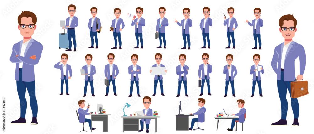 Man Character design. Front, side, back view and explainer animation ...