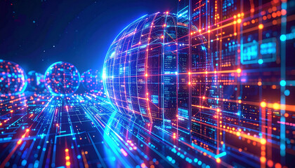 Digital Network Mesh: An abstract representation of a global network with interconnected nodes and lines, conveying the concept of communication and data flow.