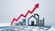 © Iamflow2468 - Raising insurance crisis concerned concept. Growth in real estate depicted through rising graph and house silhouette on a financial background.