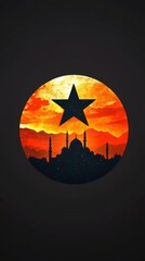 Wall Mural - a dark starry background provides the setting for a golden star to shine elegantly above wavy golden