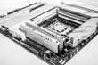 © Denis Rozhnovsky - High-performance motherboard showing two installed RAM modules with a sleek heatsink design in a black-and-white color scheme.
